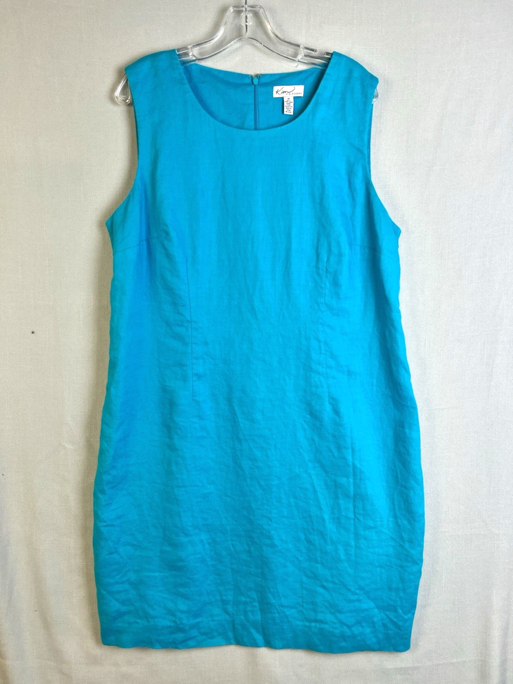 Kim Rogers Linen Shift Dress Women 18 Aqua Sleeveless Lined Career Classic